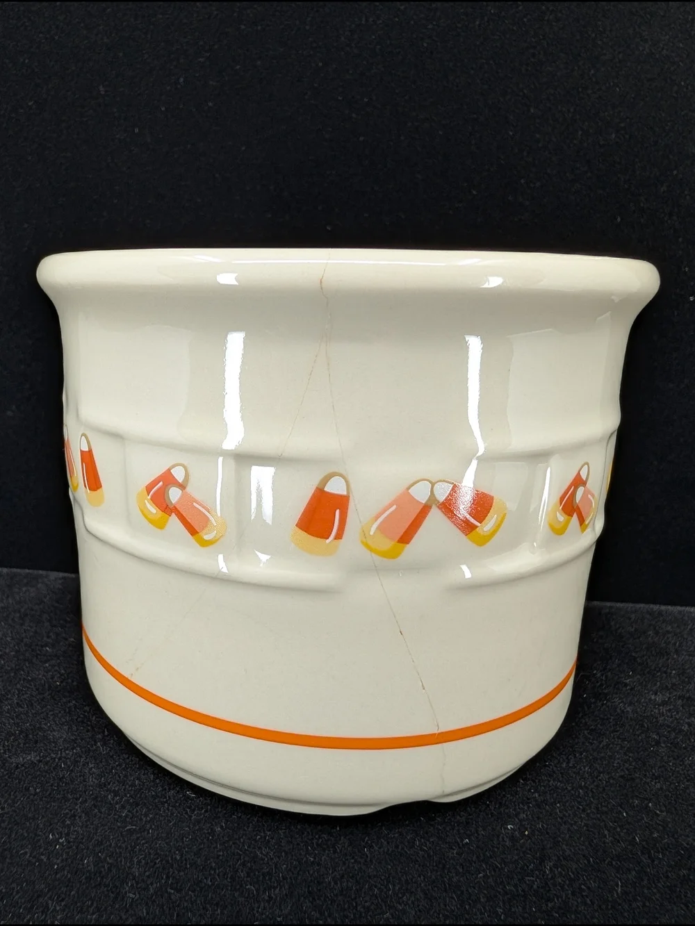 Longaberger Woven Traditions Candy Corn One Pint Crock Halloween Ceramic